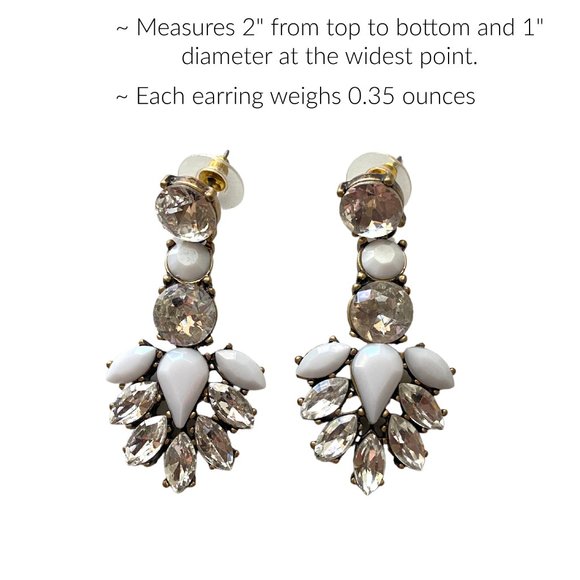 Statement Chandelier Earrings Clear and White Stones Stud Post for Pierced Ears - Picture 2 of 4